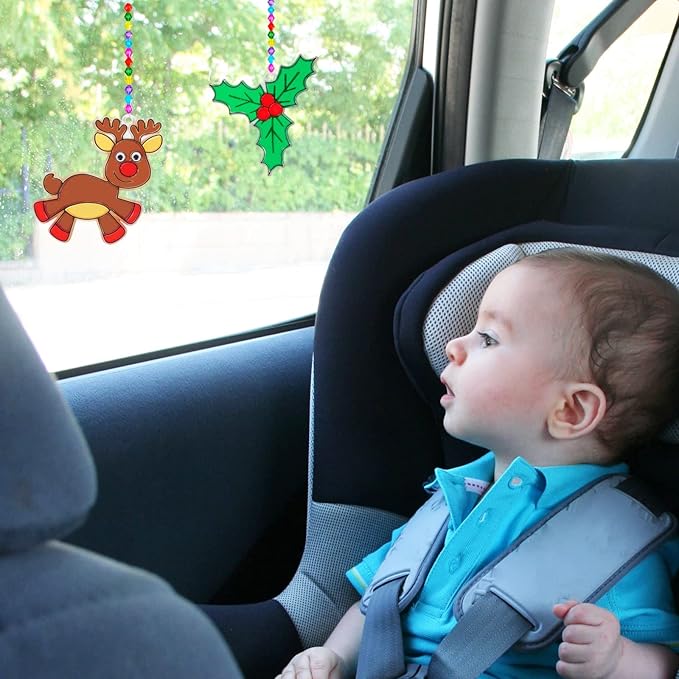 Winlyn 24 Sets Christmas Suncatchers Ornaments Decorations DIY Window Paint Art Suncatchers Christmas Craft Kits Santa Snowman Snowflake Reindeer Sun Catchers for Kids Classroom Activities Art Project