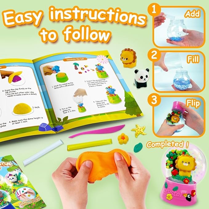 Animal DIY Snow Globe Kit - Make Your Own Water Globe Zoo Stem Projects DIY Activities Clay Toys Christmas Birthday Holiday for Girls Ages 4 5 6 7 8-12 Year Old Arts and Crafts Kit for Kids