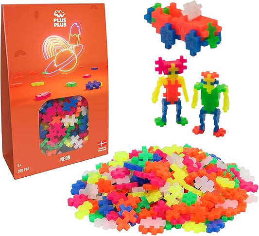 PLUS PLUS – Neon Mix - 300 Piece, Construction Building Stem/Steam Toy, Mini Puzzle Blocks for Kids