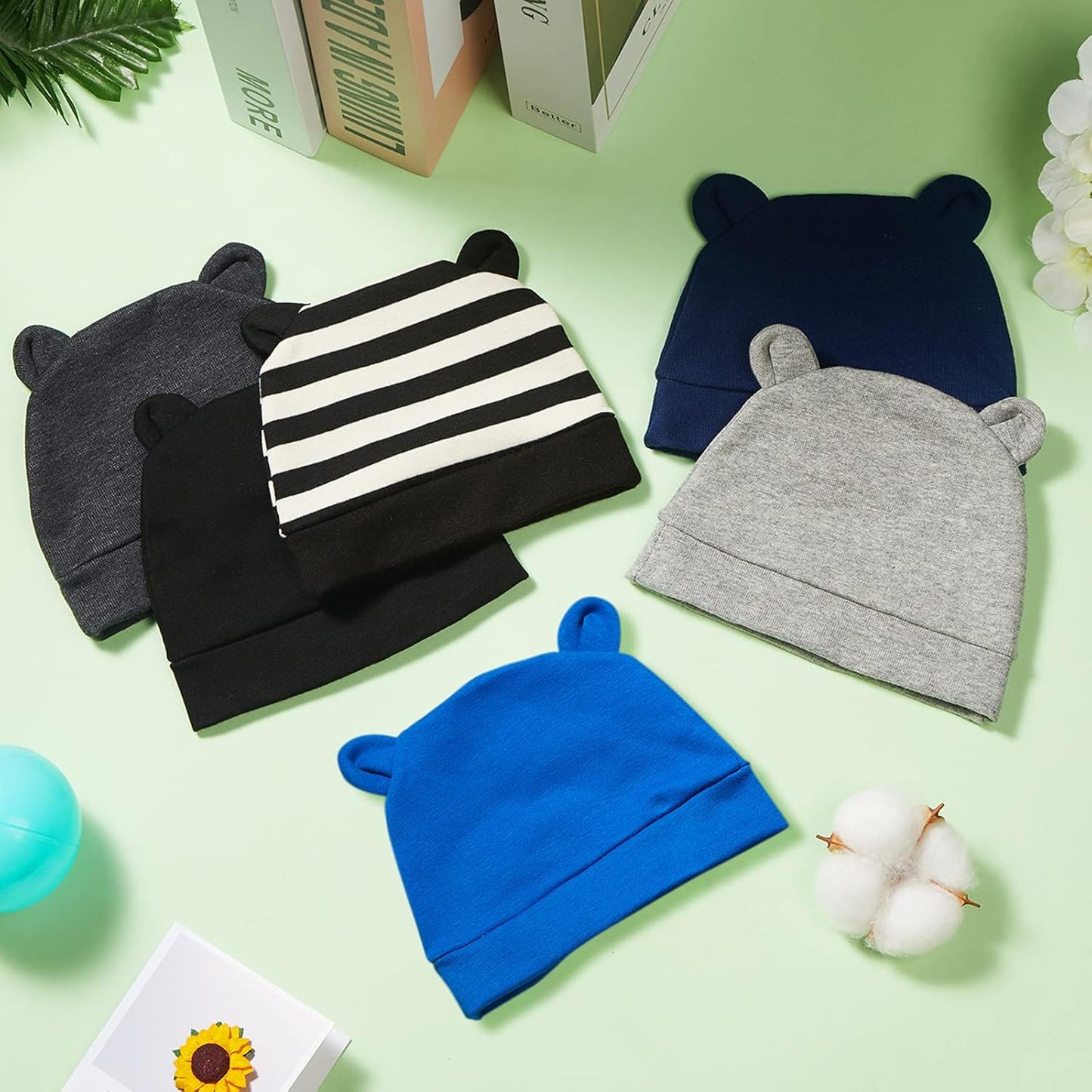 Geyoga 6 Pieces Newborn Baby Hat Bear Ears Infant Caps Baby Boy Girl Toddler Hats Infant Beanie Caps for 0-3 Months