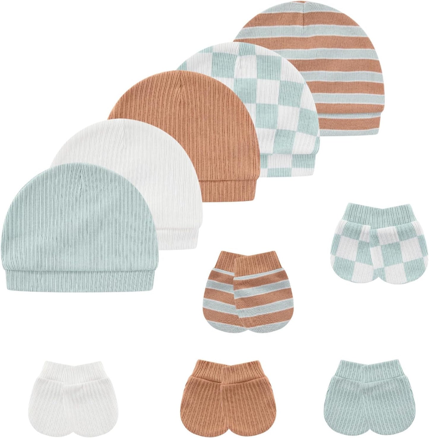 Baby Hat and Mittens Set Cotton Newborn Baby Hats Caps for Boys and Girls, 0-6 Months