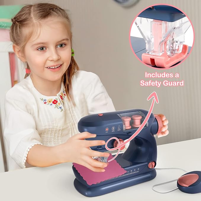 deAO Sewing Machine for Beginners,Sewing Machine Toy with Lights and Music,Control and Accessories Included,Sewing Kit for Kids from 8 Years Old