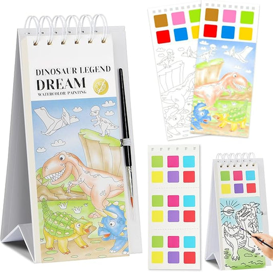 Riomhorry Water Coloring Books for Toddlers, Water Painting Easel Books with Brush for Kids Ages 2-4, 4-8, Watercolor Book to Toddler Painting Activities, Dinosaur Legend
