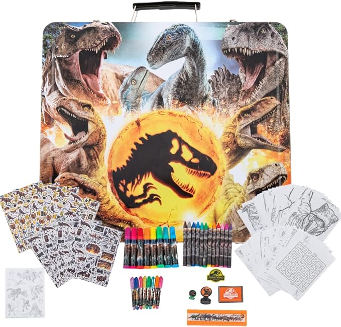 Innovative Designs Jurassic World Deluxe Activity Set for Kids with Carrying Tin, Coloring Sheets, Stickers, & Art Supplies, 500+ Pieces