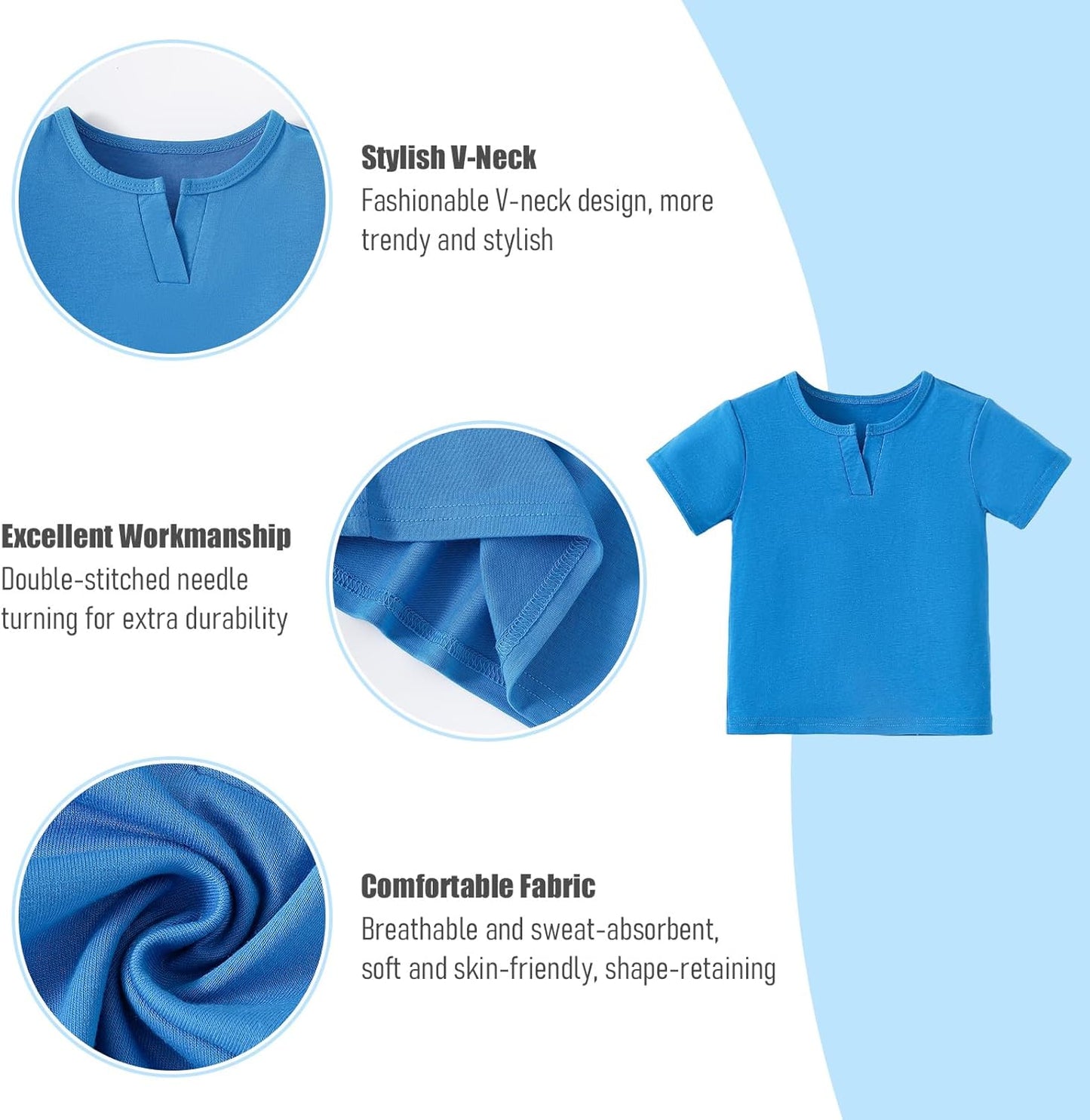 OPAWO Toddler Boy Shirts 3 Pack, V-Neck Short Sleeve Toddler Tshirts, Blank Baby Tee Shirts Summer Tops 12 Months-5T