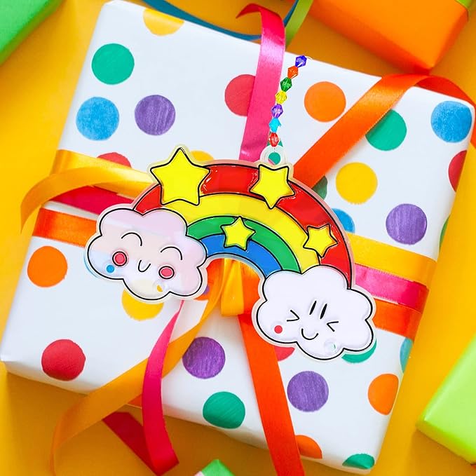 Winlyn 24 Sets Rainbow Suncatchers Ornaments Decorations DIY Window Paint Art Suncatchers Craft Kits Hanging Rainbow Sun Catchers for Kids Spring Summer Home Classroom Party Activity Art Project