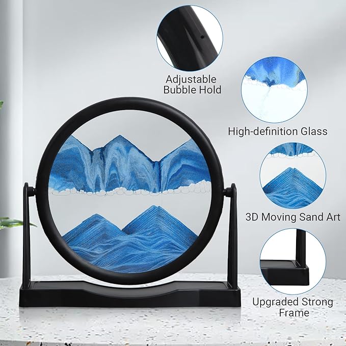 MXYATCJ | Moving Sand Art | Sand Art Liquid Motion | Sand Art Pictures | 3D Deep Sea Sandscape | Glass Sand Art Display | Sand Relaxing Gift for Adult | Home Office Decor | Desktop Toys | (10'' Blue)