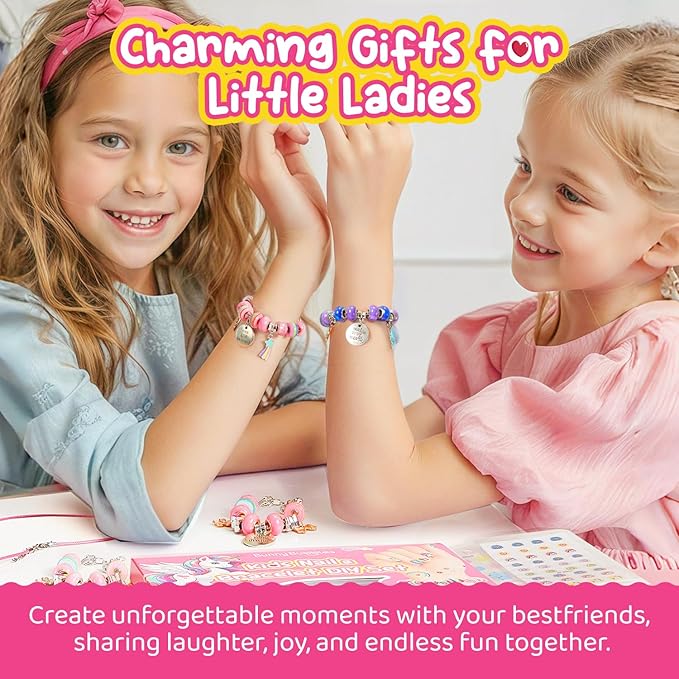 Kids Toys Bracelet Making Kit, Kid Make Up Kits for Kid Age 4-12 Jewelry Beads Toy Set, Preschool Toddler Girls Makeup Charms Set, Arts and Crafts for 4 5 6 7 8 9 10 11 12 Years Old Girl Birthday Gift