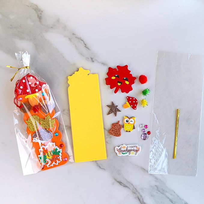 Winlyn 32 Sets Fall Crafts Kits DIY Fall Bookmarks Decorations Art Sets Maple Leaves Smile Face Owl Turkey Pumpkins Foam Stickers Arts and Crafts for Kids Thanksgiving Halloween Classroom Activities