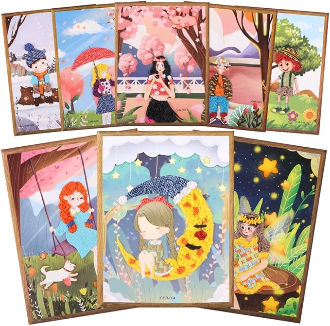 Yohelly 8 Pcs DIY Sticky Mosaic Art Crafts Early Learning Games Art Kit for Preschool Toddlers Boys and Girls