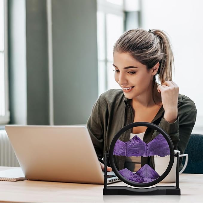 MXYATCJ | Moving Sand Art | Sand Art Liquid Motion | Sand Art Pictures | 3D Deep Sea Sandscape | Glass Sand Art Display | Sand Relaxing Gift for Adult | Home Office Decor | Desktop Toys | (8'' Purple)