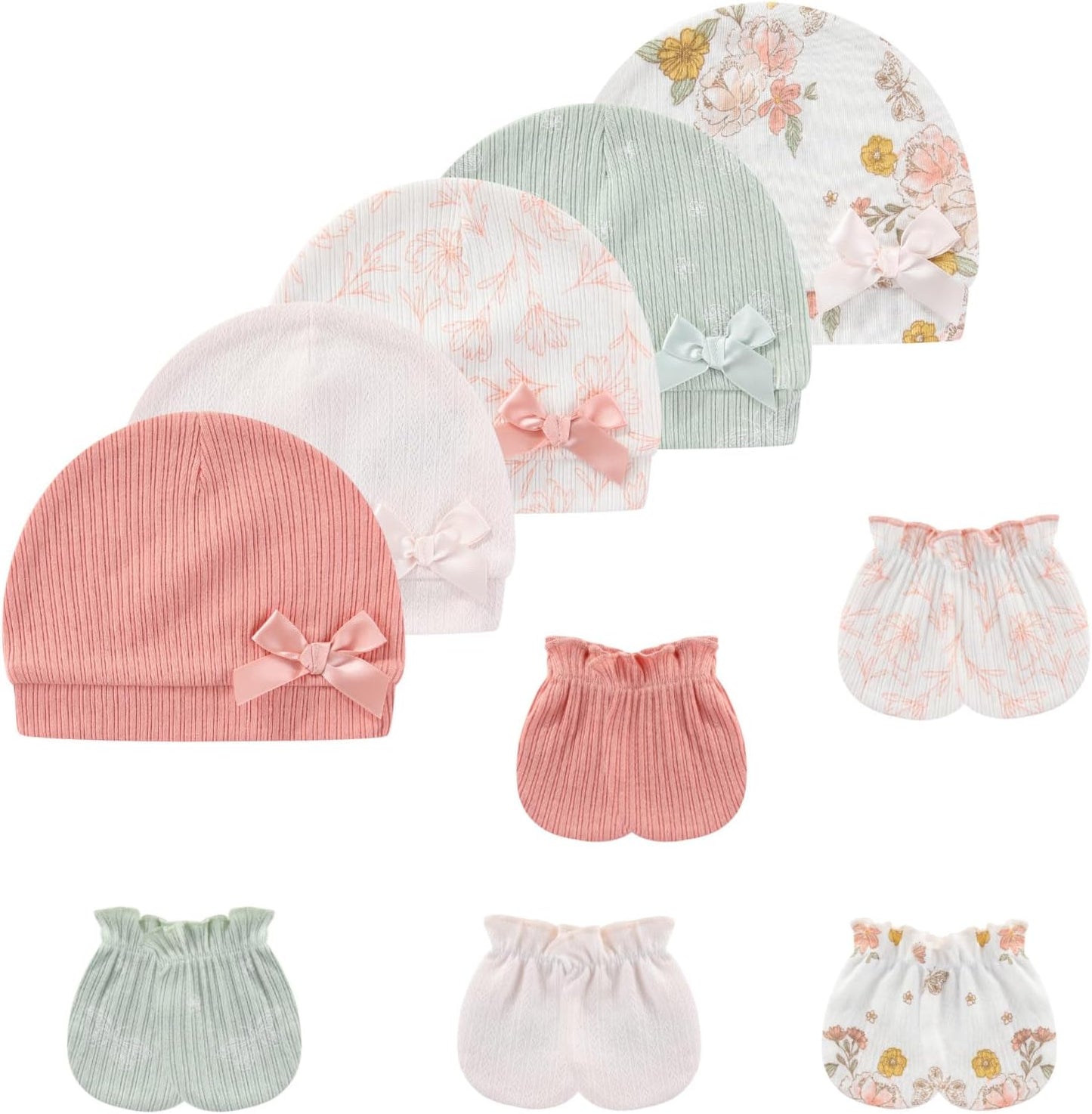 Baby Hat and Mittens Set Cotton Newborn Baby Hats Caps for Boys and Girls, 0-6 Months