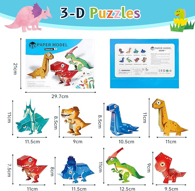 Paper Craft 3D Puzzle DIY Puzz Kits (8 PCS/Kit) Cartoon Art Craft Gift for Kids, No Need Scissors, Include Adhesive Paper, Art Supplies in Class, Cubic Art Decor Paper Model Craft Kit (Vehicle)