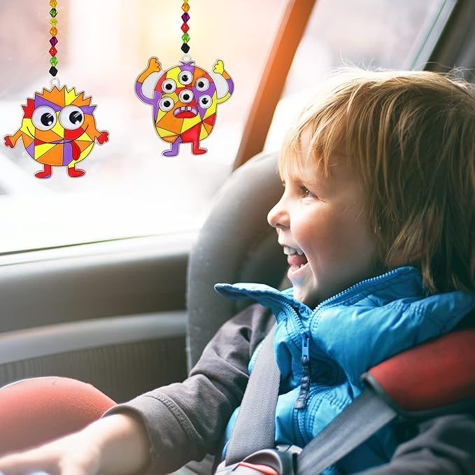 Winlyn 27 Sets Halloween Craft Kits Fall Crafts Monster Suncatchers Ornaments Decorations DIY Window Paint Art Suncatchers Hanging Monster Sun Catchers for Kids Classroom Party Activities