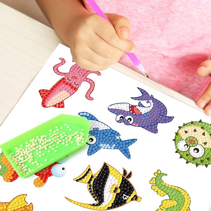 MEIEST 5D Diamond Painting Stickers Kits for Kids and Adult Beginners,Fun DIY Animal & Sea World Mosaic Stickers by Numbers Kits ,Creative Arts and Crafts Set and Handmade Gift, 174