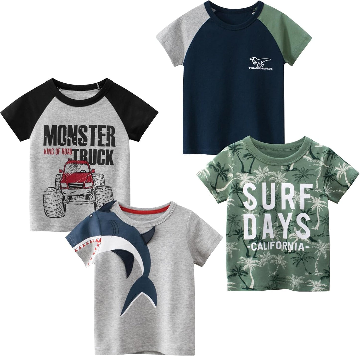 Boys' 4-Pack Excavator Short Sleeve Crewneck T-Shirts Top Tee Size 2-7 Years Toddler Boys' Value Pack Cotton T-Shirt