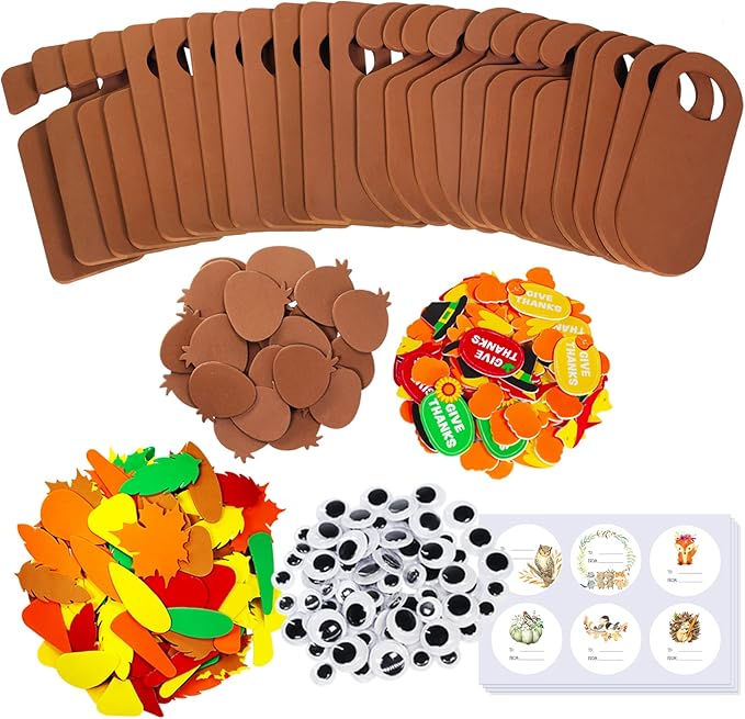Winlyn 24 Sets Thanksgiving Turkey Doorknob Hanger Decorations Art Sets DIY Thanksgiving Craft Kits Fall Crafts Give Thanks Turkey Foam Stickers Arts and Crafts for Kids Party Classroom Activities