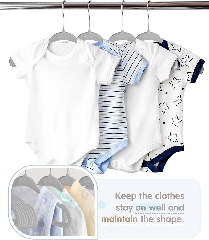 Baby Hangers, VIS'V 11 Inch Gray Velvet Kids Hangers with 6 Pcs Size Dividers Non Slip Nursery Children Closet Clothes Hangers for Infant Toddler Girls and Boys 50 Pcs