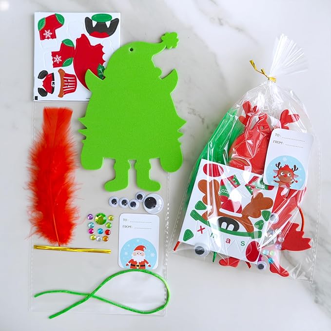 Winlyn 24 Sets Christmas Craft Kits Winter Crafts DIY Monster Ornaments Decorations Art Sets Foam Monster Christmas Stickers Googly Eyes Feathers for Kids Holiday Home Classroom Activities Party Favor