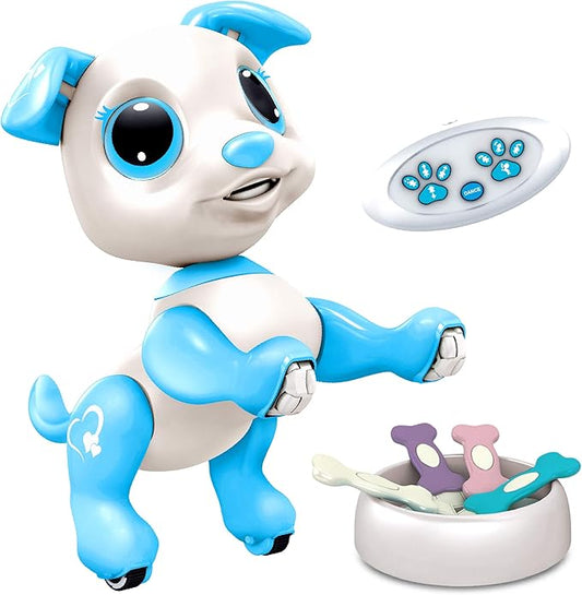 Robo Pets Robot Dog Toy for Girls and Boys - Remote Control Toy Puppy with LEDs, Sound FX, Interactive Hand Motion Gestures, STEM Toys Programmable Treats, Dancing and Walking RC Robot for Kids (Blue)