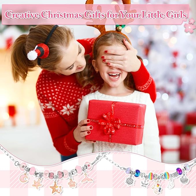 LifeisLuck Charm Bracelet Making Kit, Jewelry Making Kit for Girls DIY Charm Necklace Kit with Bracelet Organizer Box Unicorns Crafts Girls Toys Age 5 6 7 8-12 Birthday Gifts for Kids – A