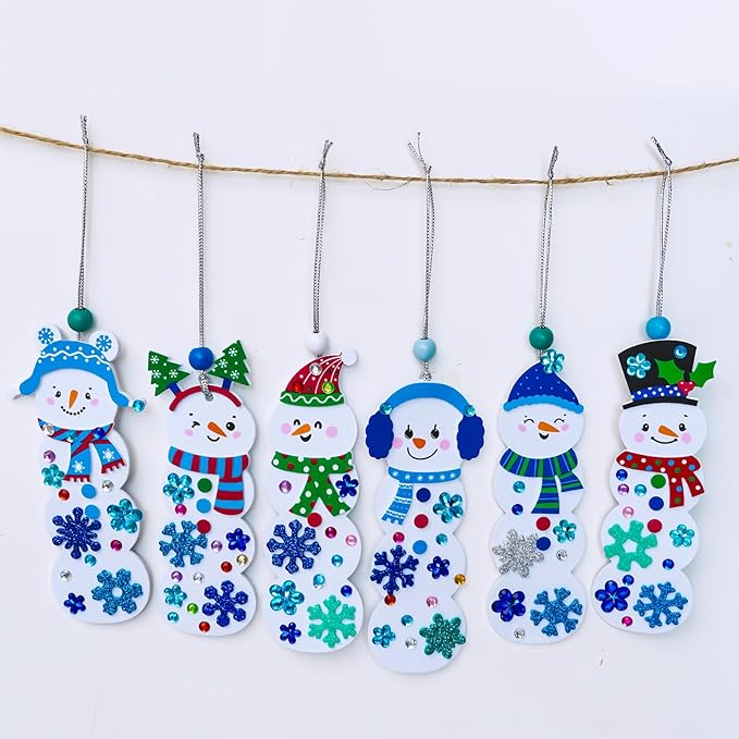 Winlyn 24 Sets Christmas Craft Kits Winter Crafts DIY Christmas Snowman Bookmarks Ornaments Art Sets Snowman Christmas Foam Stickers Arts and Crafts for Kids Holiday Classroom Activities Party Favors