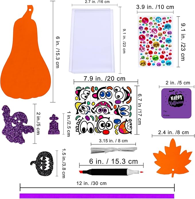Winlyn 36 Sets Fall Halloween Pumpkin Decorations DIY Pumpkin Craft Kits Foam Pumpkin Shapes with Jack-O'-Lantern Face Glitter Halloween Stickers Maple Leaf for Kids Party Favors Classroom Activities