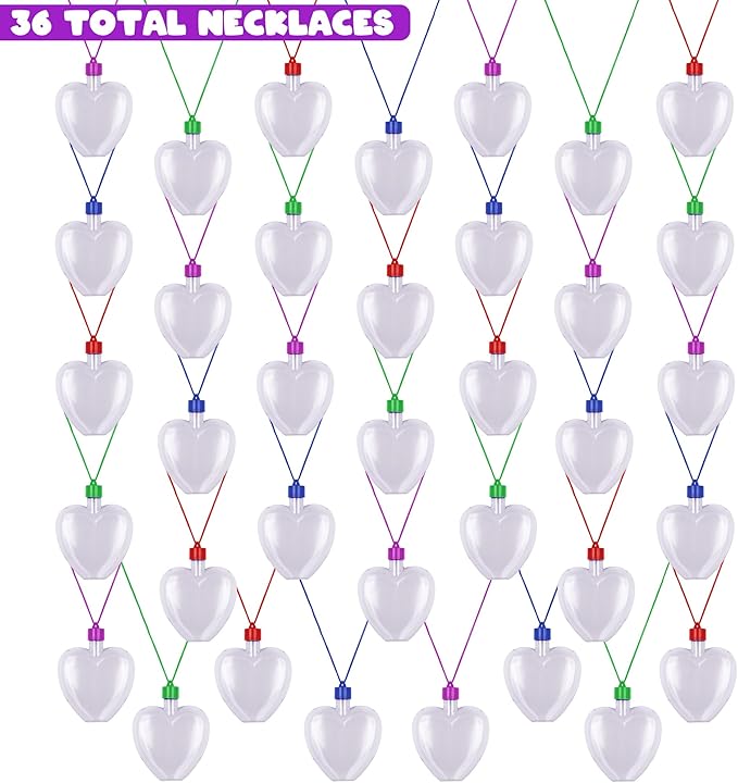 Valentine’s Day Sand Art Heart Necklaces - Set of 36 - Valentines Day Bulk Crafts for Kids with Cords in 4 Colors - Valentines Day Sand Art Gifts for Kids and Classroom Favors - Sand Sold Separately