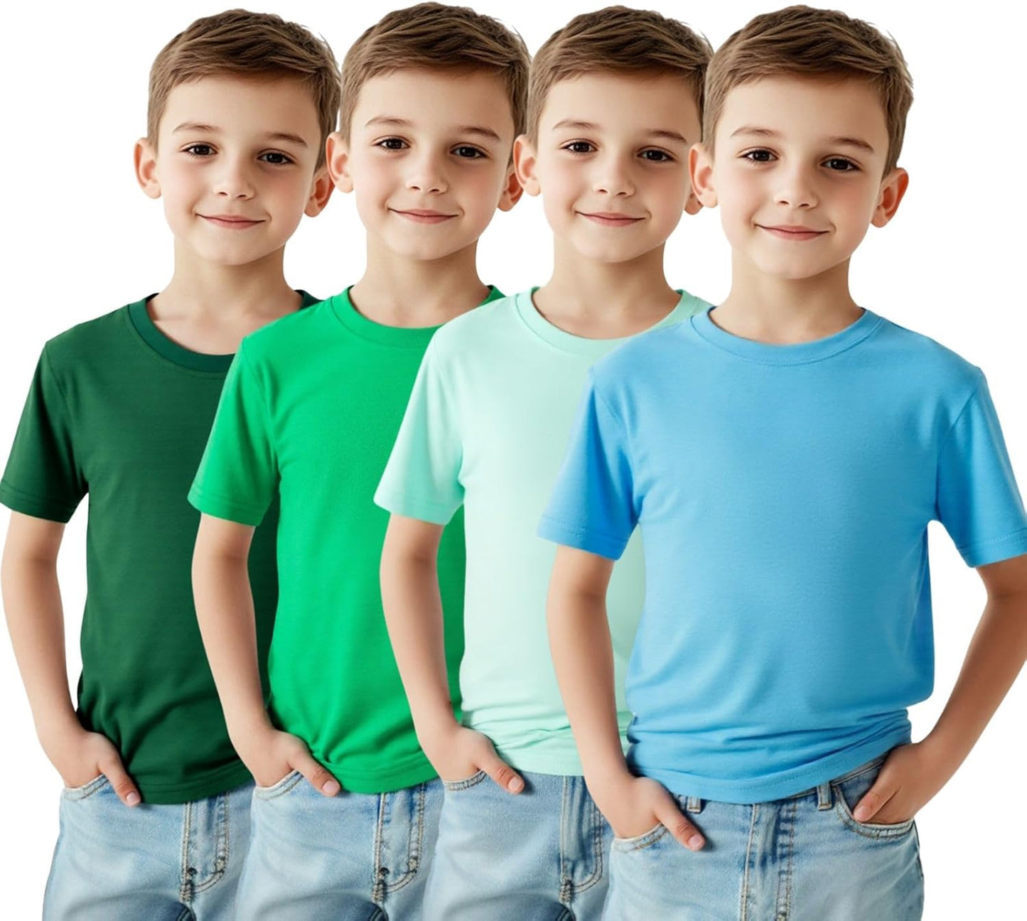HILEELANG Kids Boy Basic Plain Cotton T-Shirts Short Sleeve Crew Neck Summer Tees 4packs 6-12 Years