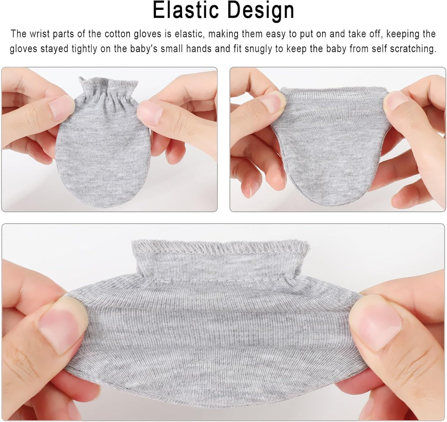 Newborn Baby Mittens No Scratch Cotton Elastic Wrist Gloves Infant Toddler Mittens for Baby Boy Girl 0-6 Months