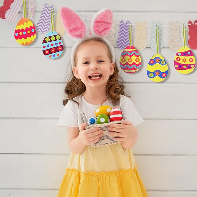 Fennoral 12 Pack Easter Egg Craft Kit for Kids Make You Own Egg Foam Stickers Ornament DIY Easter Arts and Crafts for Easter Art Activites Home School Easter Decoration