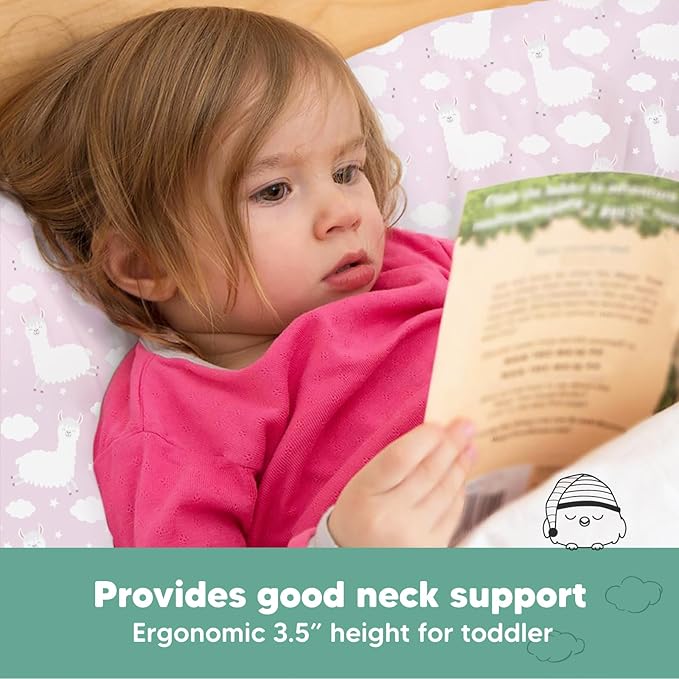 Toddler Pillow with Pillowcase - 13x18 My Little Dreamy Pillow, Organic Cotton Toddler Pillows for Sleeping, Kids Pillow, Travel Pillows, Mini Pillow, Nursery Pillow, Toddler Bed Pillow (Alpacas)