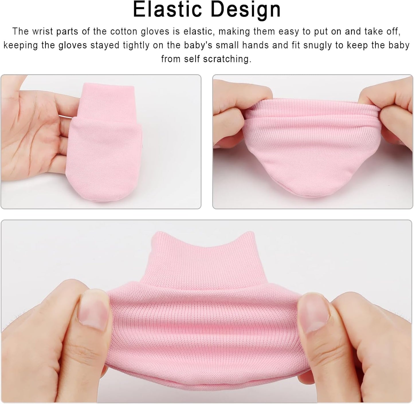 Newborn Baby Mittens No Scratch Cotton Elastic Wrist Gloves Infant Toddler Mittens for Baby Boy Girl 0-6 Months