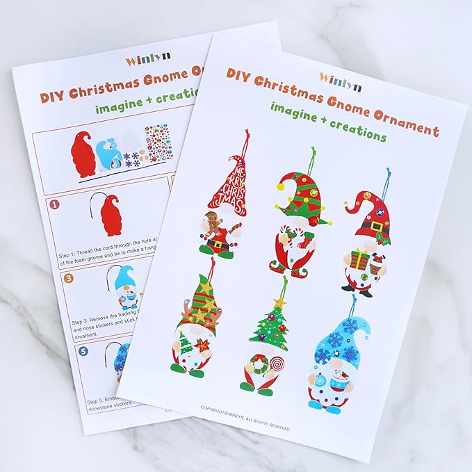 Winlyn 24 Sets Christmas Craft Kits Winter Crafts DIY Christmas Gnome Ornaments Decorations Art Sets Gnome Christmas Foam Stickers for Kids Holiday Seasonal Home Classroom Activities Party Favors
