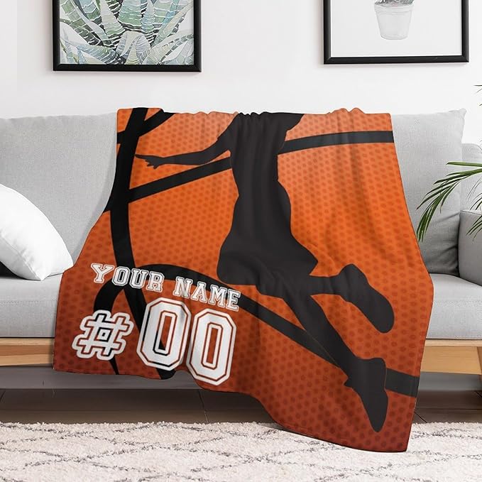 Custom Basketball Blanket - Soft Flannel Sports Basketball Blankets for Teens Adults Women Men Basketball Lovers - Warm Basketball Throw Blankets for All Season Lap, Chair, Sofa, Couch, Bed - 80"x60"