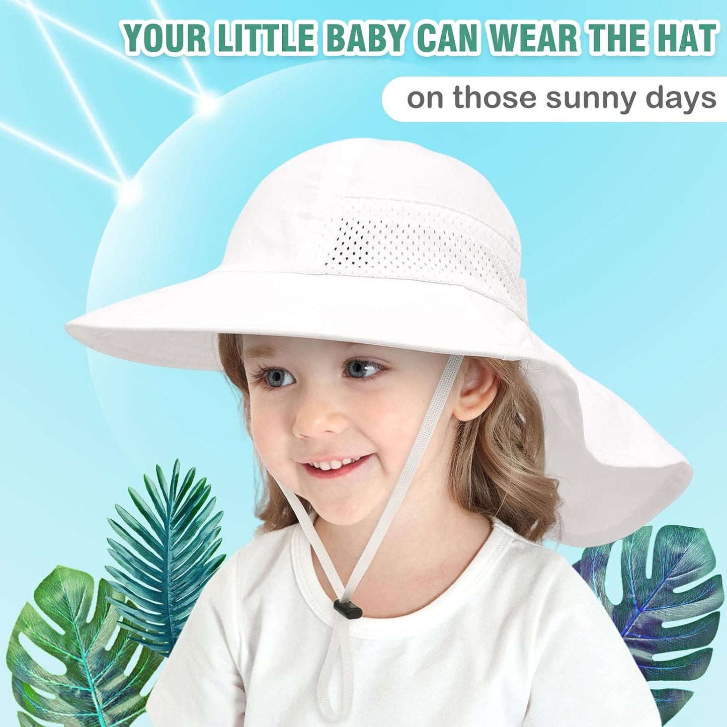 XIAOHAWANG Girls Sun Hat Baby Beach Hats Boys UPF 50+ Kids Summer Protection Cap Toddler Breathable Caps Wide Brim Neck Flap