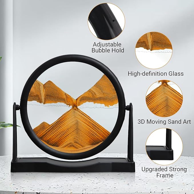 MXYATCJ | Moving Sand Art | Sand Art Liquid Motion | Sand Art Pictures | 3D Deep Sea Sandscape | Glass Sand Art Display | Sand Relaxing Gift for Adult | Home Office Decor | Desktop Toys | (8'' Orange)