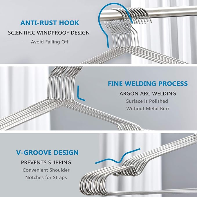 Fayleeko Wire Hangers 17.7 Inch Coat Hangers Strong Heavy Duty Stainless Steel Metal Hangers Ultra Thin Space Saving Clothes Hangers (50 Pack)