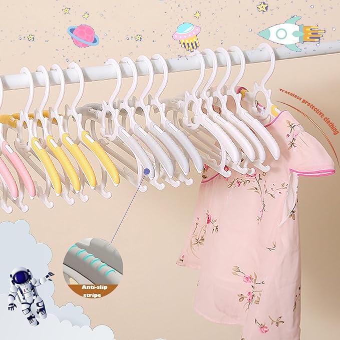 JSF 30Pcs Baby Hangers for Nursery Closet, Infant Hangers Extendable and Non-Slip for Newborn Toddler Kids Clothes,11"-14" Adjustable Children Coat Pant Hanger for Girl and Boy Nursery/Pink
