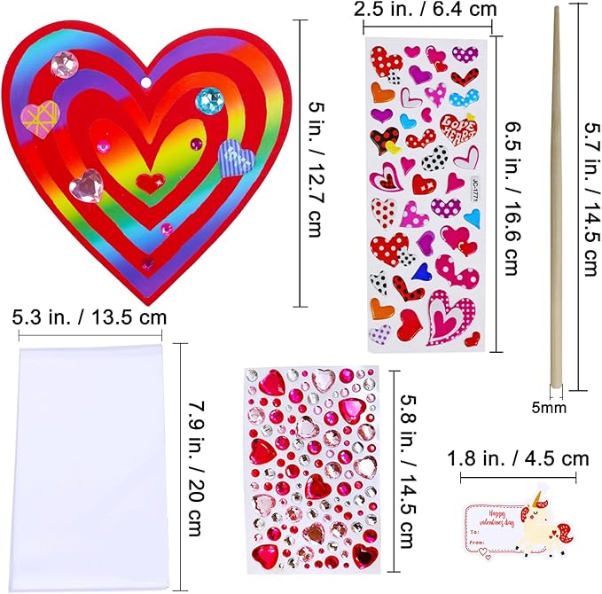 Winlyn 32 Sets Colorful Magic Color Scratch Valentine Hearts Ornaments Decorations Valentine Scratch Art Hearts Valentine's Day Craft Kits for Kids Classroom Activities Party Favors Gift Exchange