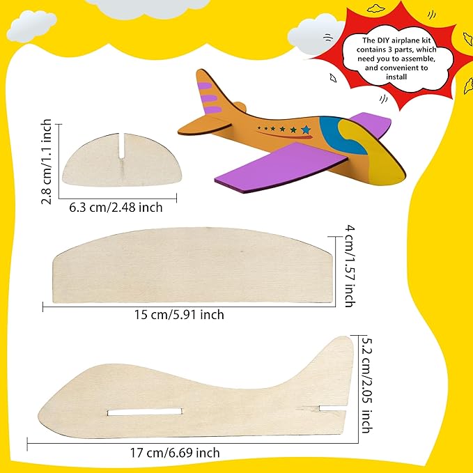 Feradny 24 Pack Unfinished Wooden Airplane Model Toys DIY Model Planes Wood Plane kit Handcraft Plane to Paint for Kids School Art Activity Birthday Carnival Party (Color Style 2)…