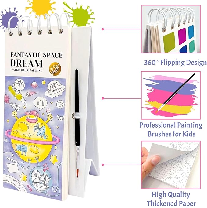Riomhorry Water Coloring Books for Toddlers, Water Painting Easel Books with Brush for Kids Ages 2-4, 4-8, Watercolor Book to Toddler Painting Activities, Fantastic Space
