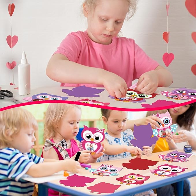 Yousoontic 30 Sets Valentines Picture Frame Craft for Kids DIY Owl Magnetic Picture Frame Make Your Own Paper Valentines Heart Photo Frame for Valentine's Day Home Party Favor Classroom Activities