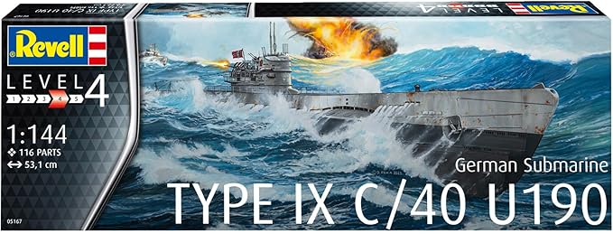Revell RV05167 Kit 1:144-German Submarine Type IX C/40 (U190), Unpainted