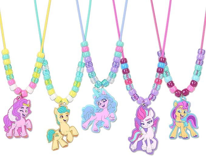 Pony Necklace Making Activity Set with 3 Assorted Pre-Made Unicorn Rings and Little Pony Characters