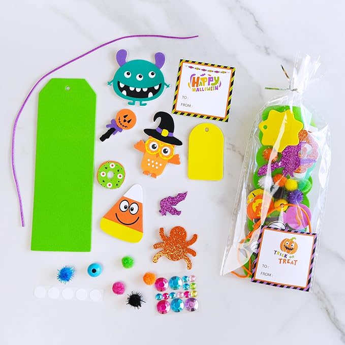 Winlyn 36 Sets Halloween Crafts Kits Holiday Fall Kids Crafts DIY Halloween Bookmarks Ornaments Art Sets Bats Monster Ghost Foam Stickers Arts and Crafts for Kids Classroom Activities Party Favors