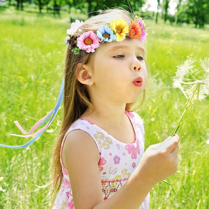 Syhood Daisy Crowns Making Kit, 109 Pieces Parts, Make Your Own Flower Crown Wreath Headbands and Bracelets Craft Kit Hair Accessories Handmade DIY Floral Crown Garland Kit Presents for Girls