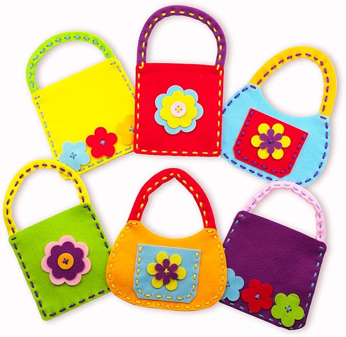 Serabeena Sew Your Own Bags - Sewing Kit for Kids - Felt Crafts for Kids - Girls Sewing Kit Ages 6-8 Plus - Felt Kit - Helps Develop Fine Motor Skills - DIY Kits for Kids with 6 Bags & Accessories
