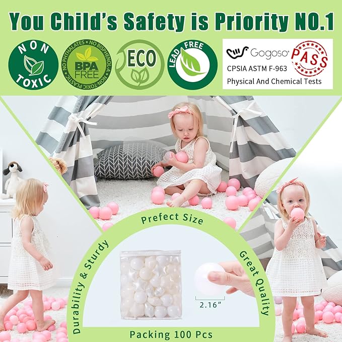 GOGOSO Star Ball Pit Balls for Toddlers, Star Beige Plastics Balls for Ball Pool Birhtday Party Girls Kids with Storage Bag, 2.17inches 100pcs/sets for Friendship Bracelet