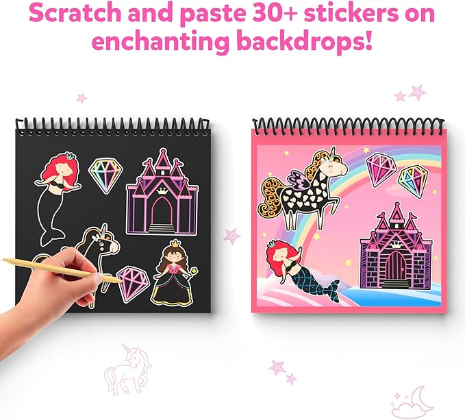 Skillmatics Magical Scratch Art Book for Kids - Unicorns & Princesses, Craft Kits & Supplies, DIY Activity & Stickers, Valentine's Day Gifts for Toddlers, Girls & Boys Ages 3, 4, 5, 6, 7, 8